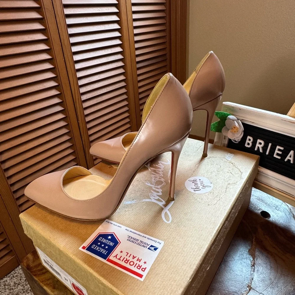 Authentic Christian Louboutin 37 Blush Pink/Taupe high heels - Picture 12 of 16